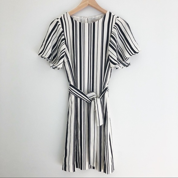 H&M Striped Tie Dress Black & White Mini Dress Size 0 - Picture 4 of 7